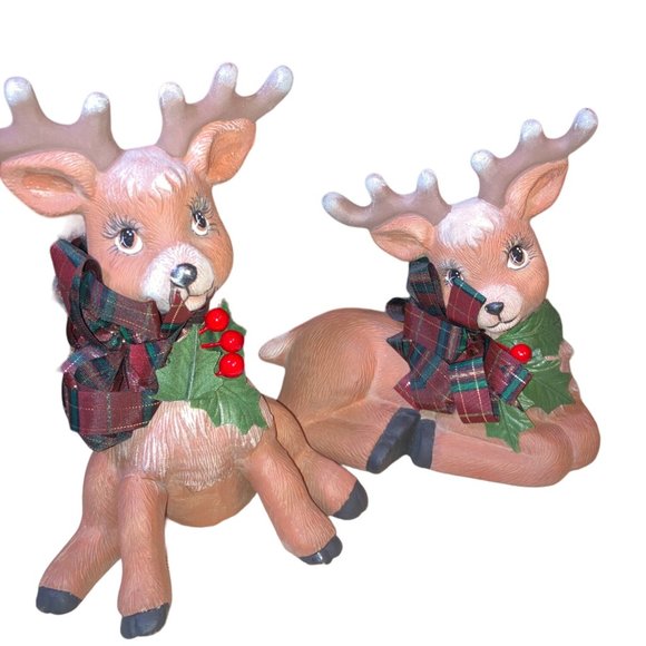 Ceramic Christmas Deer Reindeer Figurines Hand Painted - Picture 2 of 15